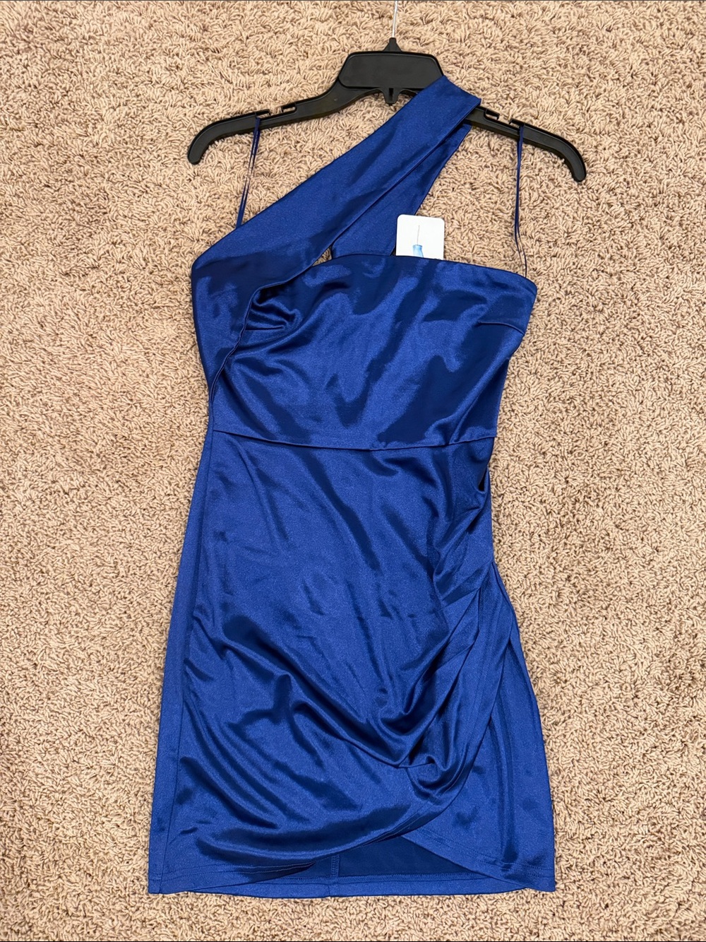 Blue Blush One-Shoulder Satin Cocktail Dress in Royal Blue